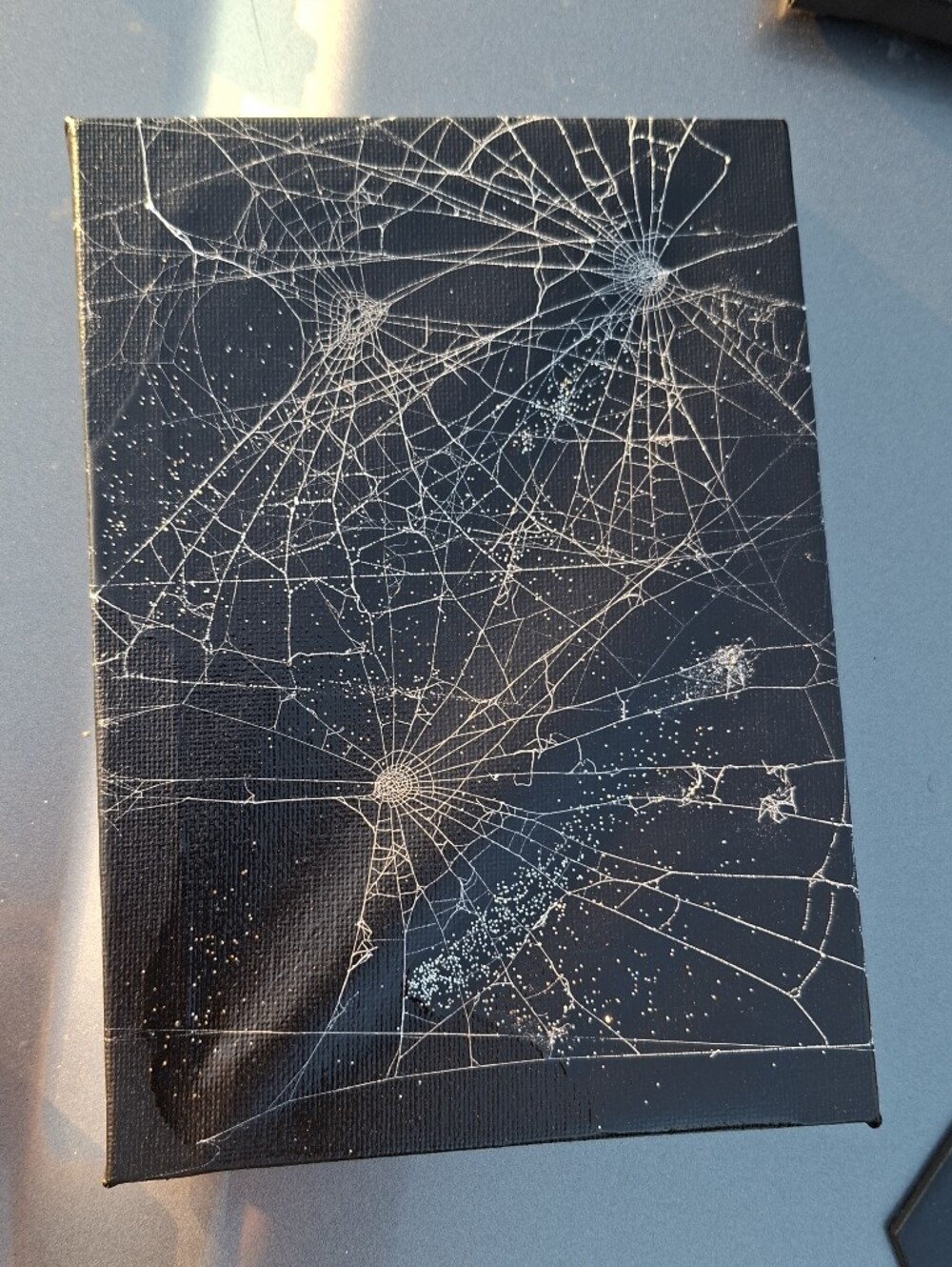 Hand Crafted Black & White Spiderweb Mixed Media Canvas